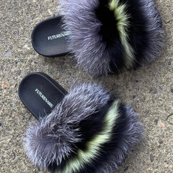 Yellow Thunder Real Fur Custom Slides sizes 7.5,8,8.5,9,5,10 only - Picture 2 of 5